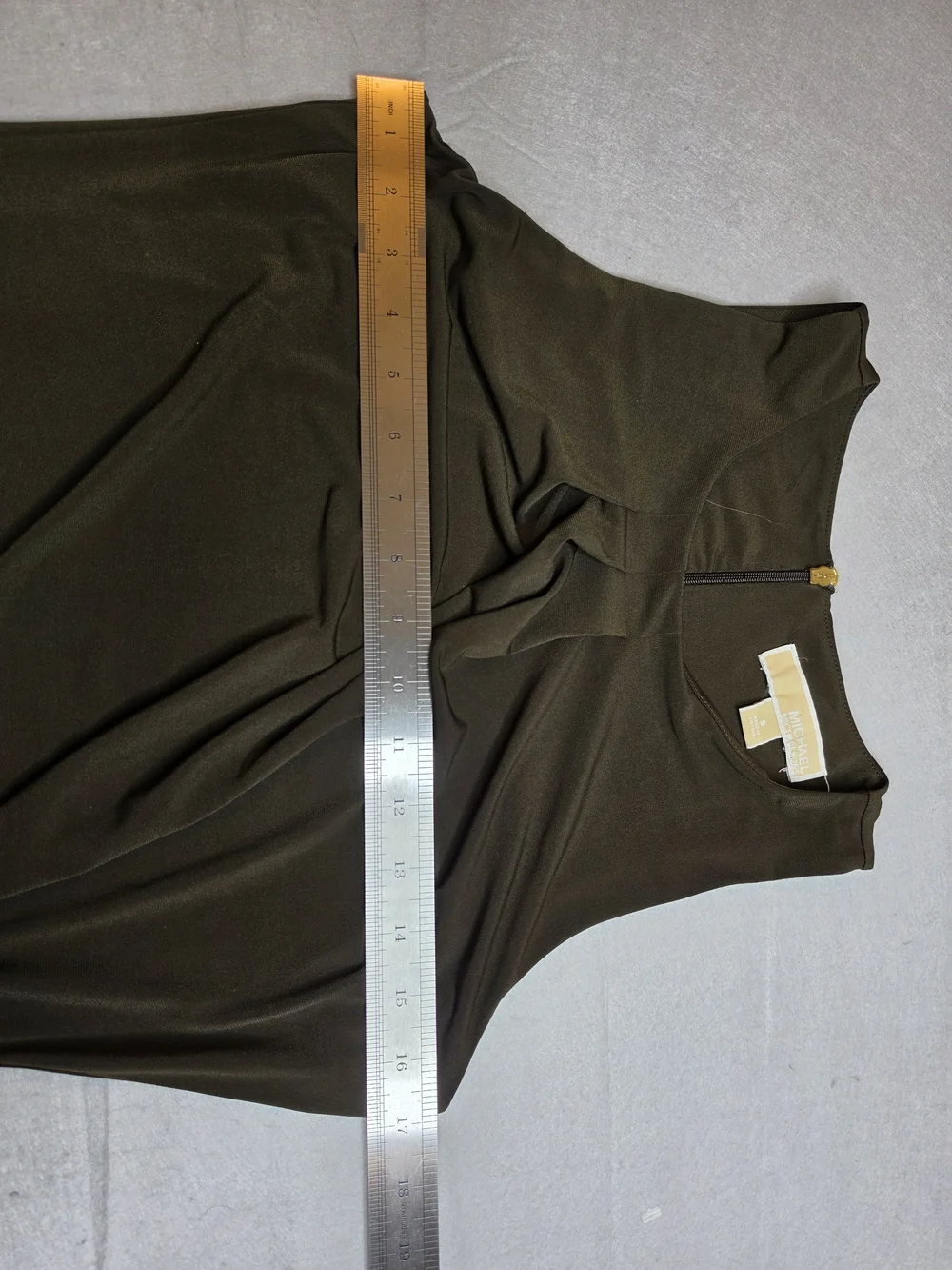 Michael Kors Olive Green Ruched Sleeveless‎ Bodycon Midi Dress - Size Small